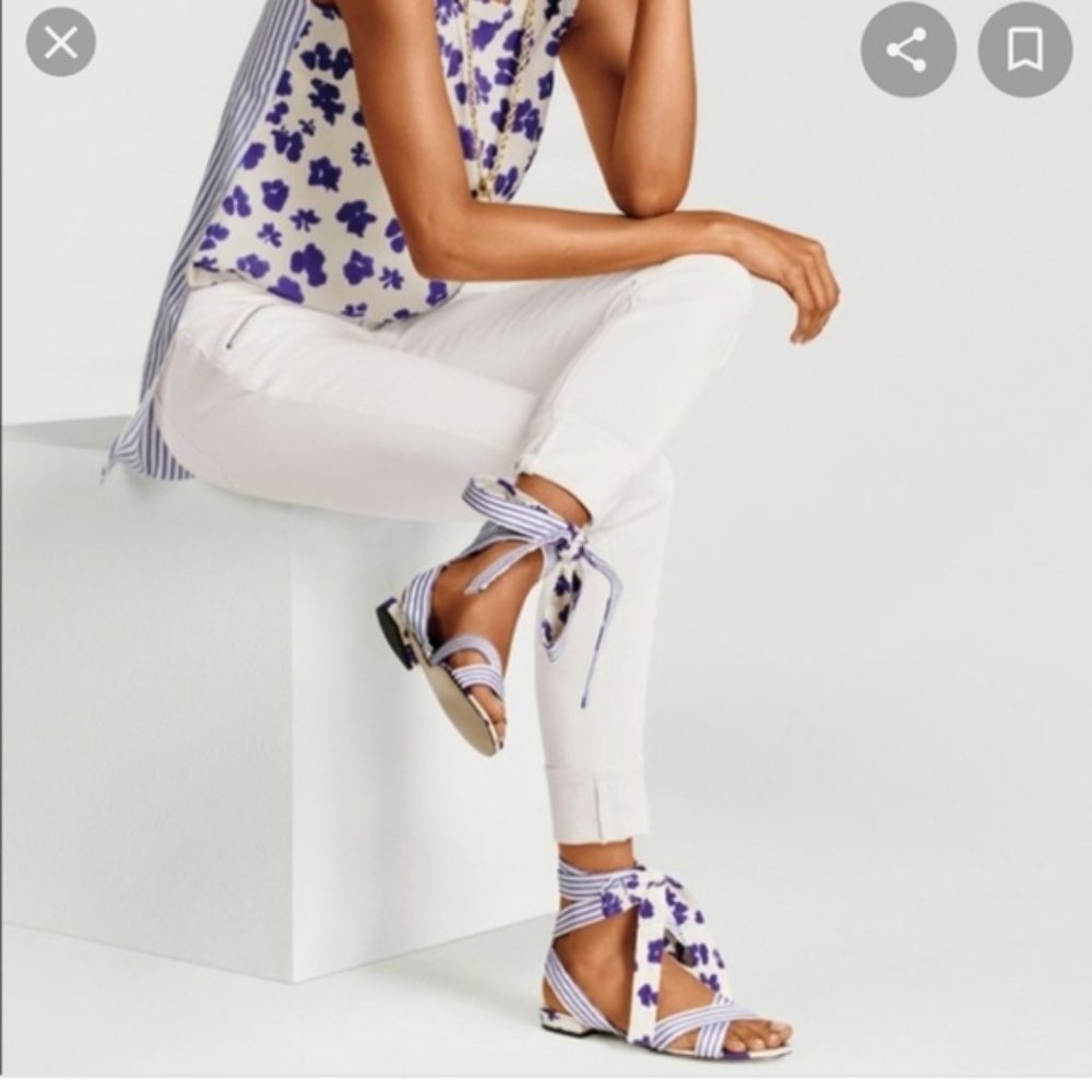 CAbi NWOT! Tied Up Floral Stripe Ankle Wrap Sandal - Picture 9 of 11